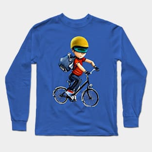 Boy Having Fun Riding His Bike Long Sleeve T-Shirt